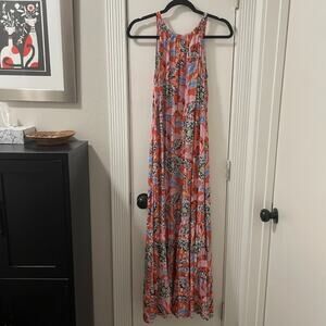 Sundance Tiered Maxi Dress Women's M Boho Resort Wear Tropical POCKETS